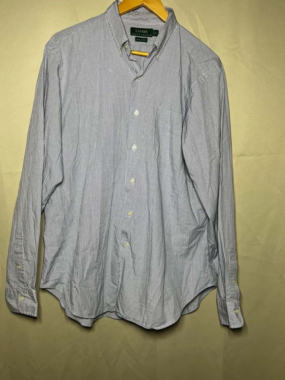Lauren Ralph Lauren Button Down Shirt Size 16 1/2 Blue Gingham Cotton